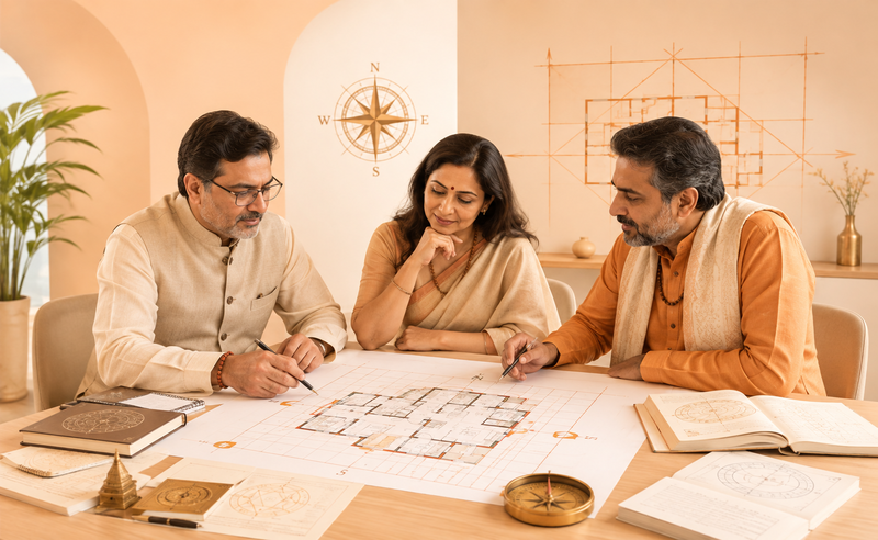 Aspiring Vastu consultant studying floor plans