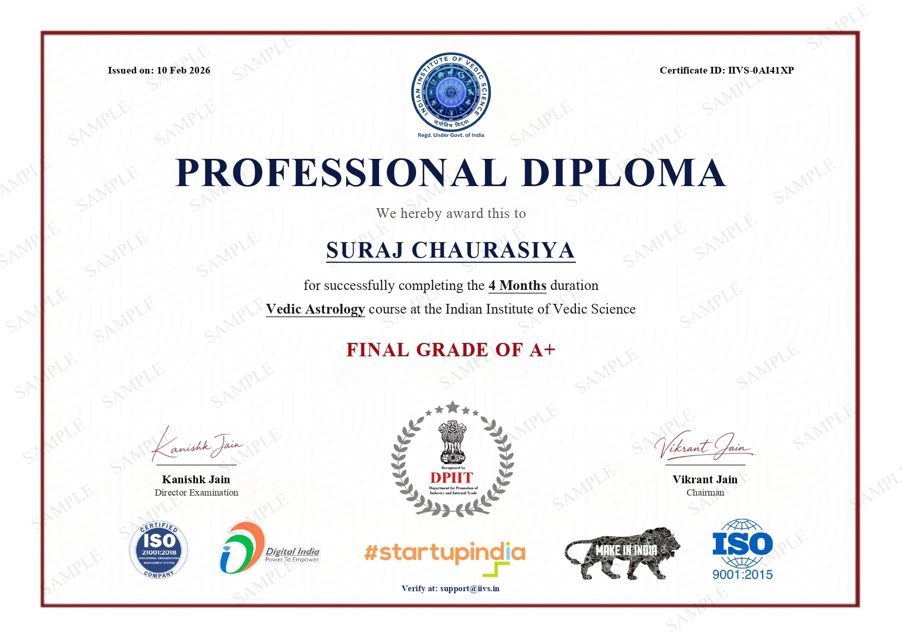 Sample Certificate